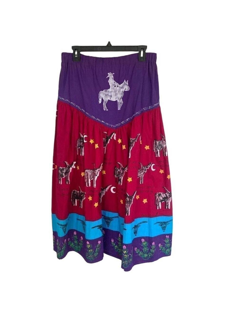 VTG Handpainted Western Tiered Long Women’s Skirt M -S Southwest Horse